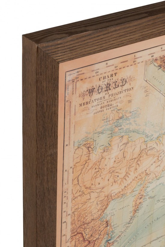 J-Line J Line cadres tableaux canevas Jolipa Cadre Led Piles Carte Monde Bois Toile Marron Naturel.