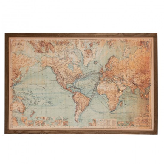 J Line Cadre Led Piles Carte Monde Bois Toile Marron Naturel JLine 48909 by Jolipa 48909.