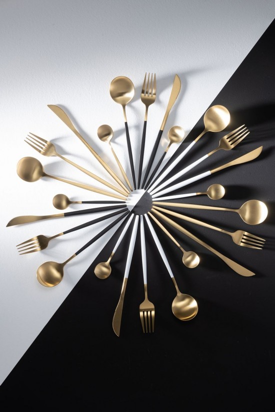 Jolipa Box Couverts A 24 Pieces Acier Inoxydable Mat Or Noir.