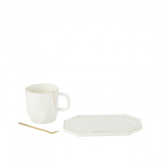 J-Line J Line tasses de cafe Jolipa Tasse Sous Tasse Cuillere Moments Ceramique Blanc.