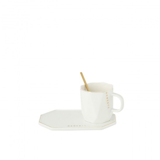 J Line Tasse Sous Tasse Cuillere Moments Ceramique Blanc JLine 49111 by Jolipa 49111 Prix par pièce.