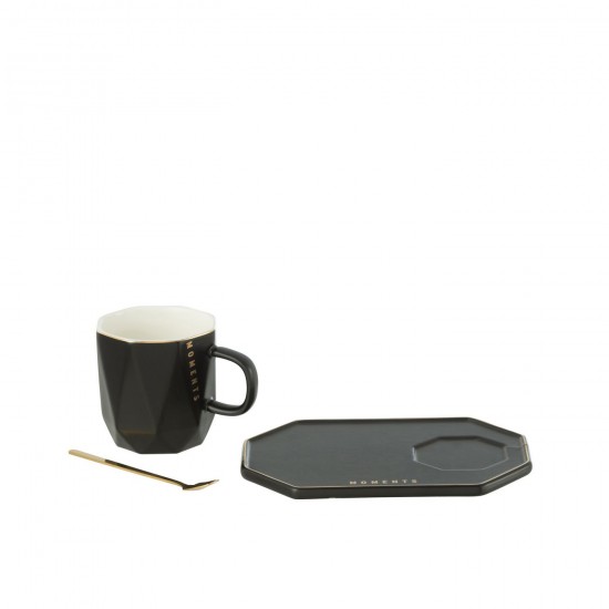 J-Line J Line tasses de cafe Jolipa Tasse Sous Tasse Cuillere Moments Ceramique Noir.