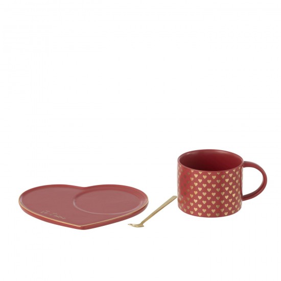 J-Line J Line tasses de cafe Jolipa Tasse Sous Tasse Cuillere Coeur Ceramique Rouge.