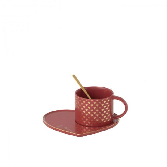 J Line Tasse Sous Tasse Cuillere Coeur Ceramique Rouge JLine 49113 by Jolipa 49113 Prix par pièce.