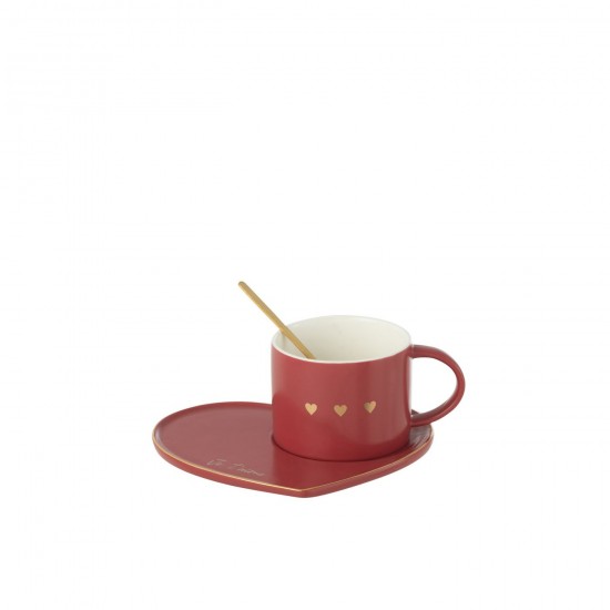 J Line Tasse Sous Tasse Cuillere 3Coeur Ceramique Rouge JLine 49114 by Jolipa 49114 Prix par pièce.