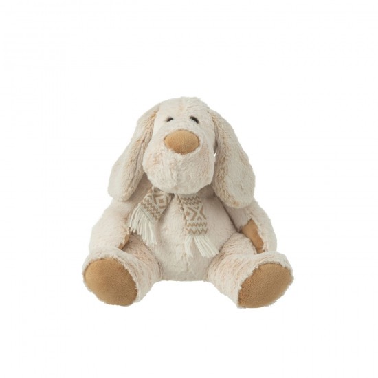 J Line Chien Echarpe Assis Peluche Polyester Beige Marron Large JLine 49128 by Jolipa 49128.