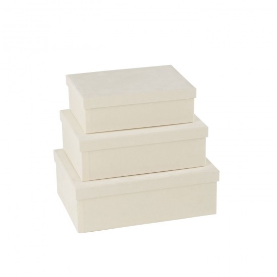 J-Line J Line boites Jolipa Set 3 Boite Rectangle Velours Papier Blanc.