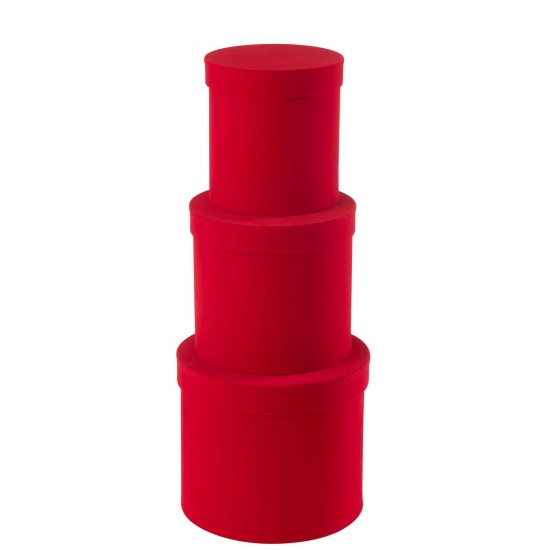 J-Line J Line boites Jolipa Set 3 Boite Rond Velours Papier Rouge.