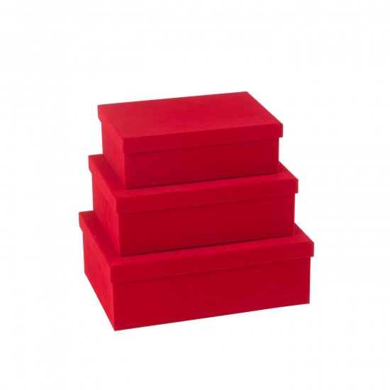 J-Line J Line boites Jolipa Set 3 Boite Rectangle Velours Papier Rouge.