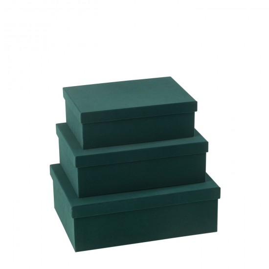 J-Line J Line boites Jolipa Set 3 Boite Rectangle Velours Papier Vert.
