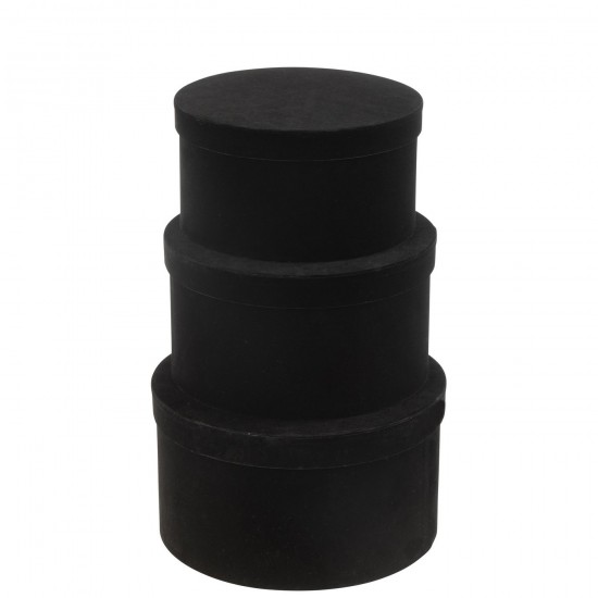 J-Line J Line boites Jolipa Set 3 Boite Rond Plat Velours Papier Noir.