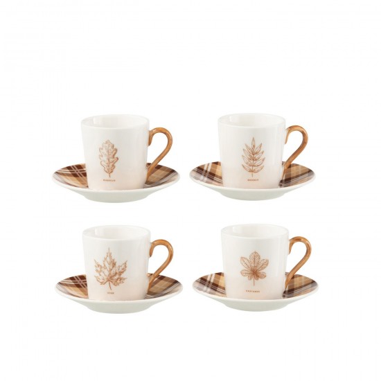 J Line Boite 4 Tasse A Cafe Sous Tasse Feuille Boite Cadeau Ceramique Marron Small JLine 49228 by Jolipa 49228.
