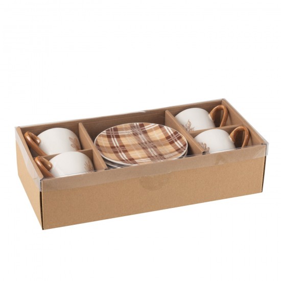 J-Line J Line tasses de cafe Jolipa Boite 4 Tasse A The Sous Tasse Feuille Boite Cadeau Ceramique Marron Large.