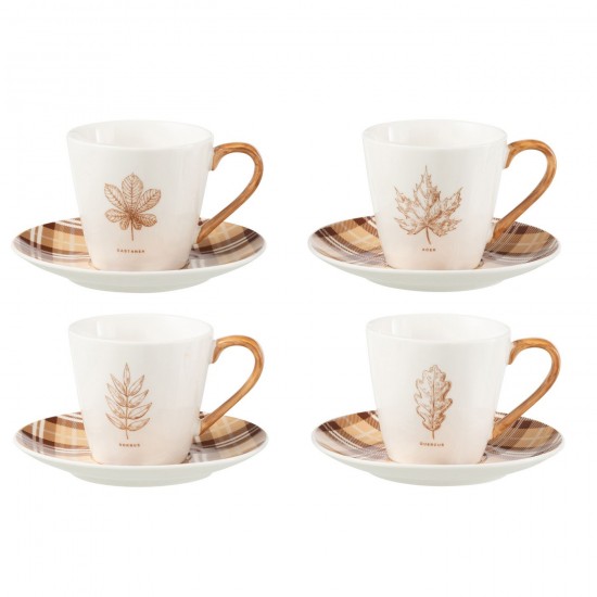 J Line Boite 4 Tasse A The Sous Tasse Feuille Boite Cadeau Ceramique Marron Large JLine 49229 by Jolipa 49229.
