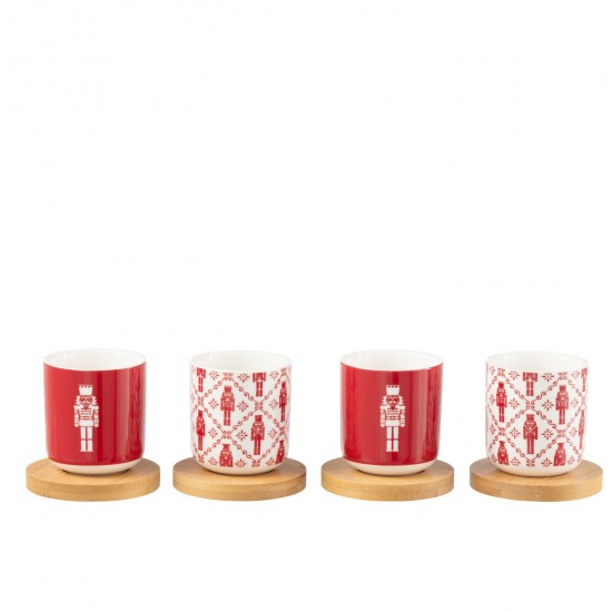 J Line Boite 4 Tasse A Cafe Sous Tasse Bambou Casse Noisette Boite Cadeau Ceramique Rouge JLine 49235 by Jolipa 49235.