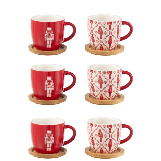 J Line Boite 6 Tasse A Cafe Sous Tasse Bambou Casse Noisette Boite Cadeau Ceramique Rouge JLine 49236 by Jolipa 49236.
