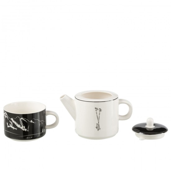 J-Line J Line théières Jolipa Theiere Tasse Boite Cadeau Ceramique Noir Blanc.