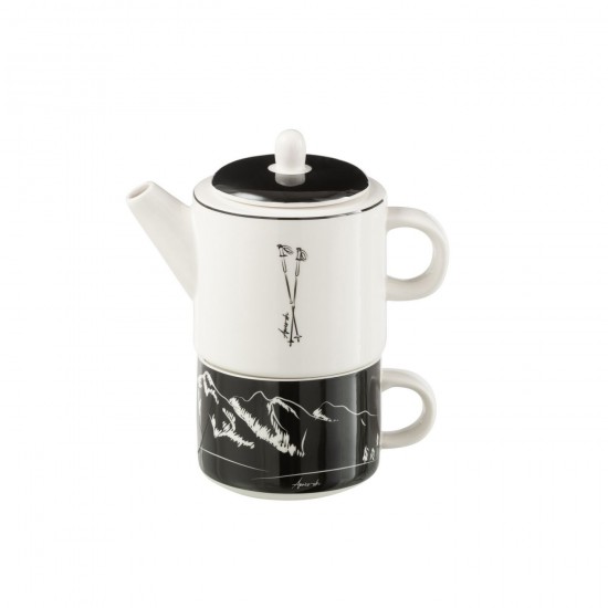J Line Theiere Tasse Boite Cadeau Ceramique Noir Blanc JLine 49238 by Jolipa 49238.