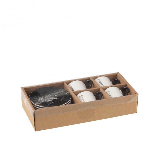 J-Line J Line tasses de cafe Jolipa Boite 4 Tasse A Cafe Sous Tasse Boite Cadeau Ceramique Noir Blanc Small.
