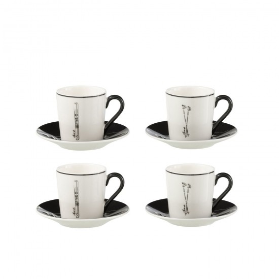 J Line Boite 4 Tasse A Cafe Sous Tasse Boite Cadeau Ceramique Noir Blanc Small JLine 49239 by Jolipa 49239.