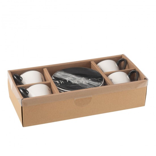 J-Line J Line tasses de cafe Jolipa Boite 4 Tasse A The Sous Tasse Boite Cadeau Ceramique Noir Blanc Large.