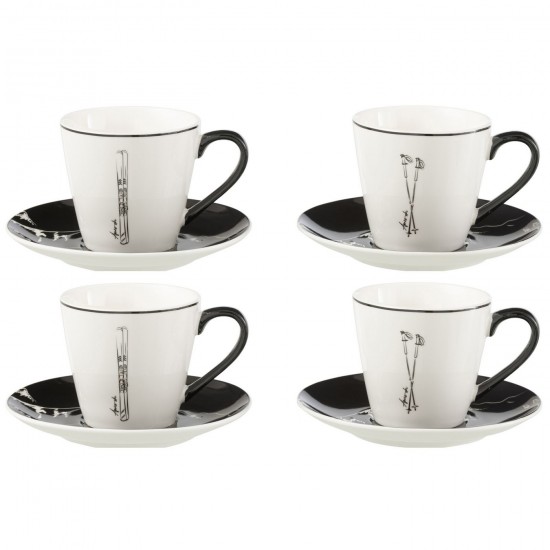 J Line Boite 4 Tasse A The Sous Tasse Boite Cadeau Ceramique Noir Blanc Large JLine 49240 by Jolipa 49240.