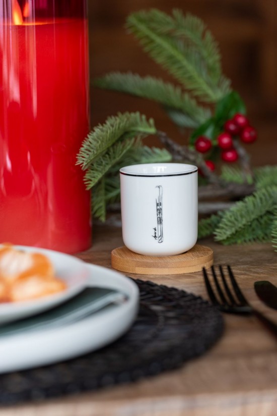 Jolipa Boite 4 Tasse A Cafe Sous Tasse Bambou Boite Cadeau Ceramique Noir Blanc.