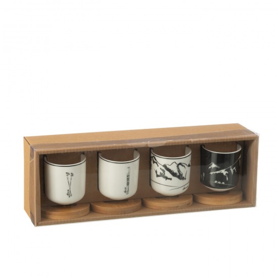 J-Line J Line tasses de cafe Jolipa Boite 4 Tasse A Cafe Sous Tasse Bambou Boite Cadeau Ceramique Noir Blanc.