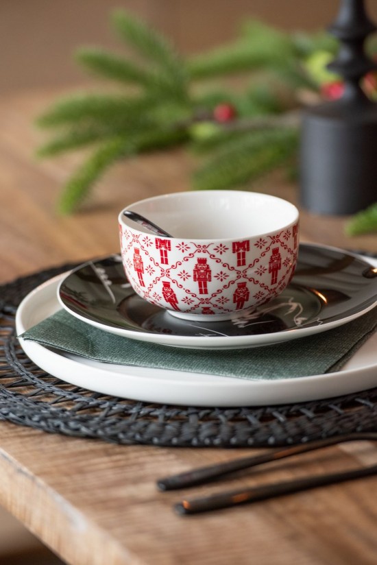 J-Line J Line pancartes Boite 4 Assiette Boite Cadeau Ceramique Noir Blanc.