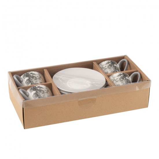 J-Line J Line tasses de cafe Jolipa Boite 4 Tasse A The Sous Tasse Renne Boite Cadeau Ceramique Gris Large.