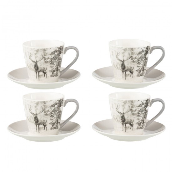 J Line Boite 4 Tasse A The Sous Tasse Renne Boite Cadeau Ceramique Gris Large JLine 49252 by Jolipa 49252.