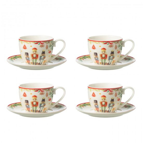 J Line Boite 4 Tasse The Sous Tasse Casse Noisette Ceramique Blanc JLine 49321 by Jolipa 49321.