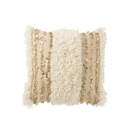 J Line Coussin Carré Lignes Sequin Laine Coton Crème Or JLine 49501 by Jolipa 49501.