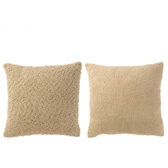 J Line Coussin Carré Tissage Lâche Serré Coton Beige Foncé JLine 49520 by Jolipa 49520 Assortiment de 2 pcs.