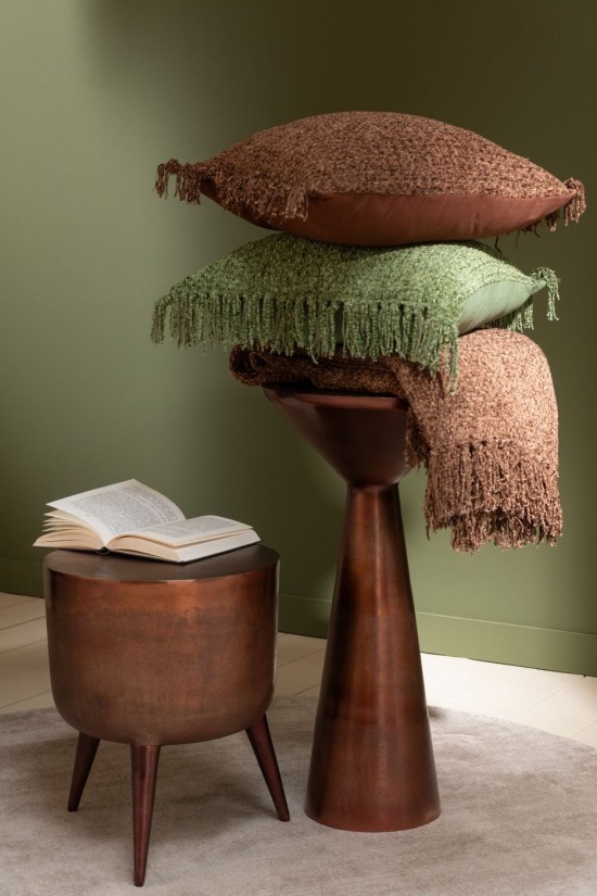 Jolipa Coussin Tissé Franges Viscose Coton Vert Foncé.