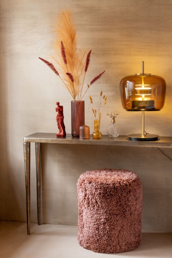 Jolipa Pouf Cylindre Duveteux Polyester Brique.