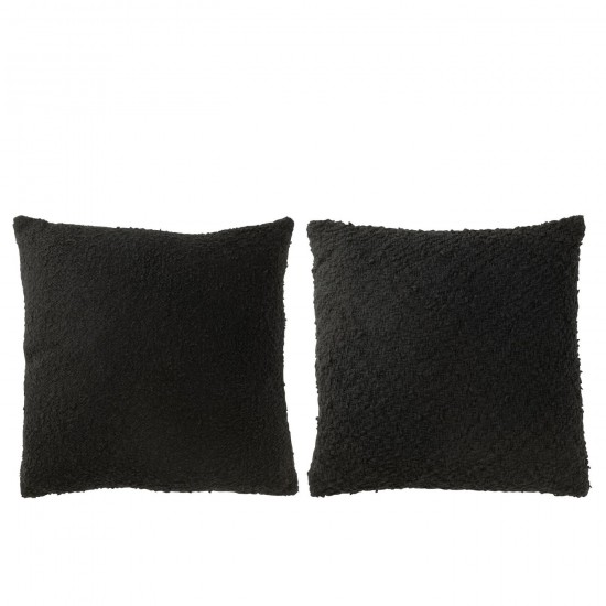 J Line Coussin Carré Tissage Lâche Serré Coton Noir JLine 49536 by Jolipa 49536 Assortiment de 2 pcs.
