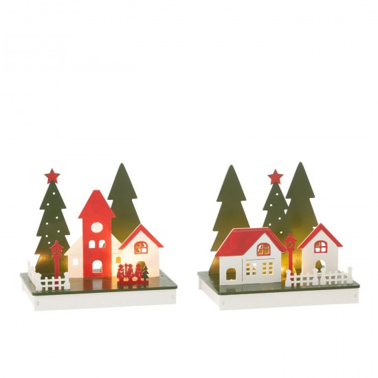 J Line Deco Hiver Led Maison Bois Mix JLine 49555 by Jolipa 49555 Assortiment de 2 pcs.