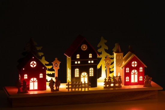 J-Line J Line statuettes statuettes Jolipa Deco Hiver Led Village Bois Mix.