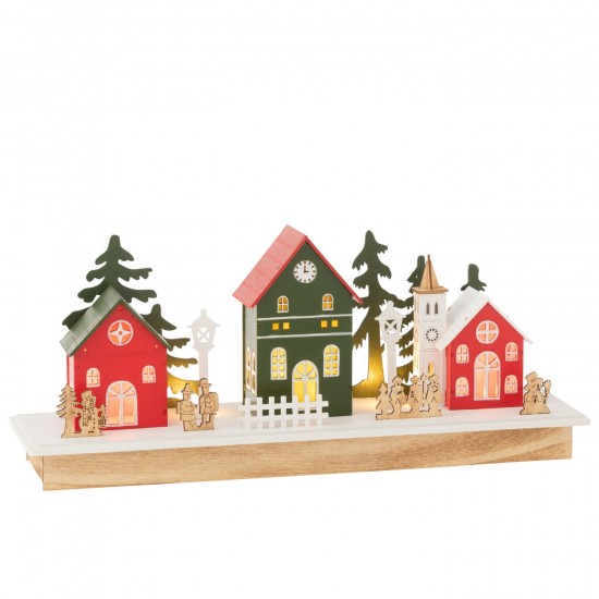 J Line Deco Hiver Led Village Bois Mix JLine 49556 by Jolipa 49556.