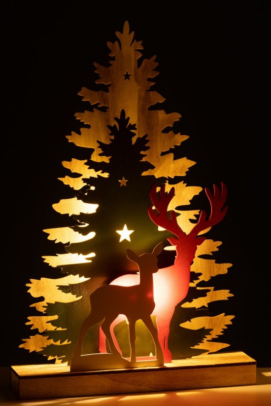 J-Line J Line statuettes statuettes Jolipa Deco Hiver Led Renne Arbre Bois Mix.