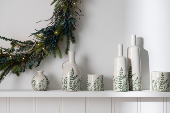 Jolipa Vase Ferny Rond Gres Vert Blanc Small.