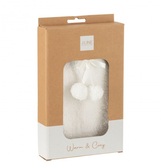 Jolipa Bouillotte Teddy Pompons Polyester Blanc.