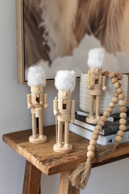 Jolipa Boit De 3 Casse Noisettes Bois Fourrure Naturel Blanc.