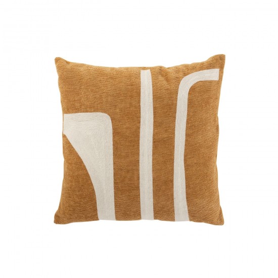 J Line Coussin Chenille Motifs Polyester Ocre Blanc JLine 49687 by Jolipa 49687.