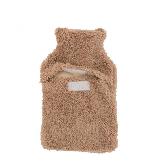 J-Line J Line amphores cruches avec 2 anses Jolipa Bouillotte Teddy Pompons Polyester Brun Clair.