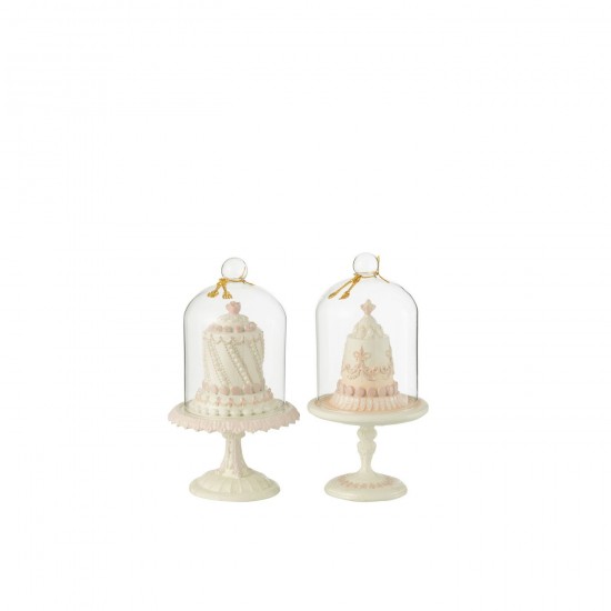 J Line Gateau Cloche Resine Blanc Rose JLine 49752 by Jolipa 49752 Assortiment de 2 pcs.