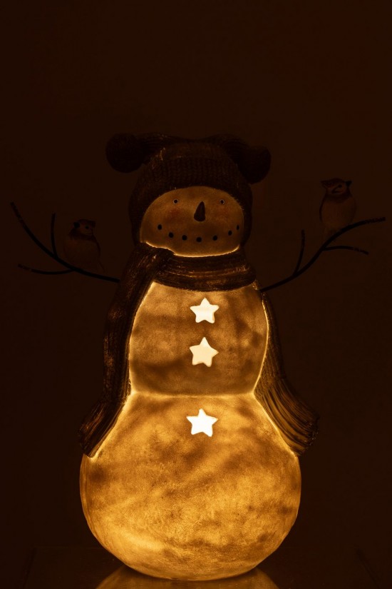 J-Line J Line bonhommes de neige noël Jolipa Bonhomme De Neige Oiseaux Resine Blanc Gris Large.