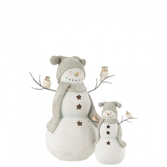 Jolipa Bonhomme De Neige Oiseaux Resine Blanc Gris Large.