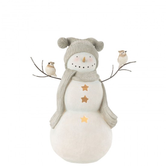 J Line Bonhomme De Neige Oiseaux Resine Blanc Gris Large JLine 49820 by Jolipa 49820.
